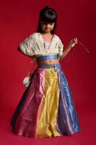 Multicolour Ghagra with V Neck style top