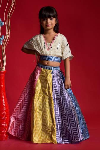 Multicolour Ghagra with V Neck style top