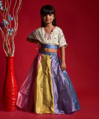 Multicolour Ghagra with V Neck style top 1