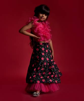 Flowered Ghagra with Frilled Organza Top 2