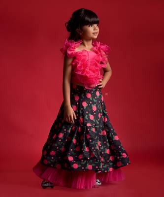 Flowered Ghagra with Frilled Organza Top 1