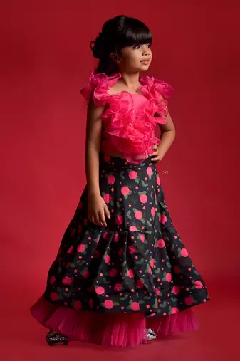 Flowered Ghagra with Frilled Organza Top