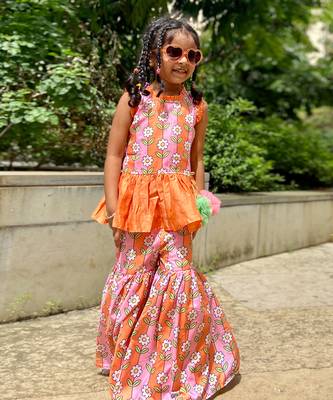 Peplum Kurta with Sharara and Hangings 2