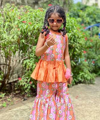 Peplum Kurta with Sharara and Hangings 3