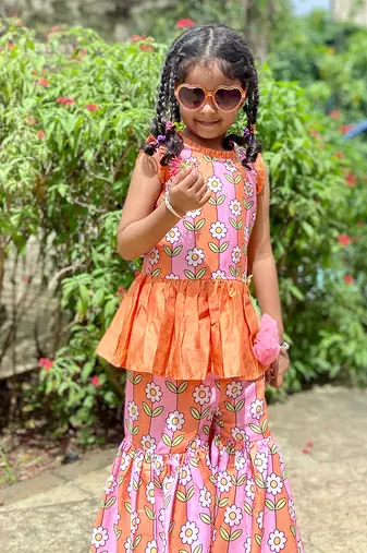 Peplum Kurta with Sharara and Hangings