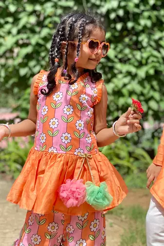 Peplum Kurta with Sharara and Hangings
