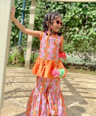 Peplum Kurta with Sharara and Hangings 5