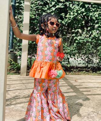 Peplum Kurta with Sharara and Hangings 6
