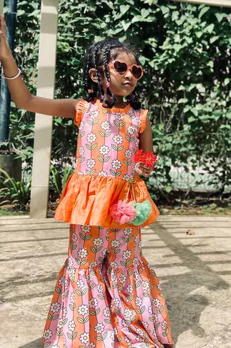 Peplum Kurta with Sharara and Hangings