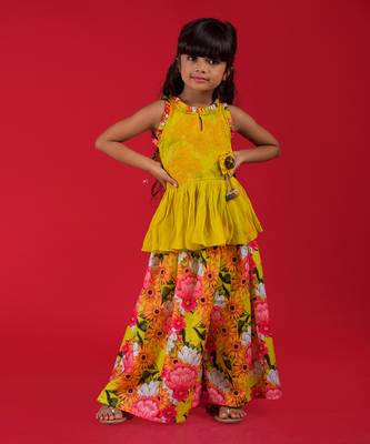Peplum top with back tie ups and floral print palazzo 1