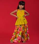 Peplum top with back tie ups and floral print palazzo