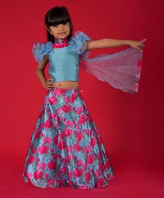 Ruffled Sleeves crop top with dupatta and Lahenga 1