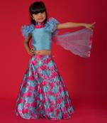 Ruffled Sleeves crop top with dupatta and Lahenga