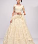 Off White Net Heavy Stone Embroidery Bridal Lehengas