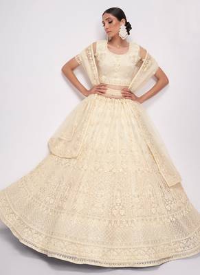 Off White Net Heavy Stone Embroidery Bridal Lehengas 2