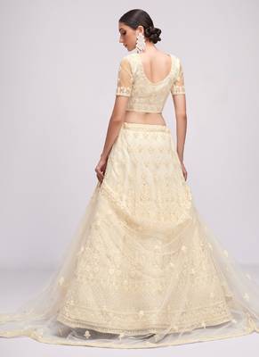 Off White Net Heavy Stone Embroidery Bridal Lehengas 4