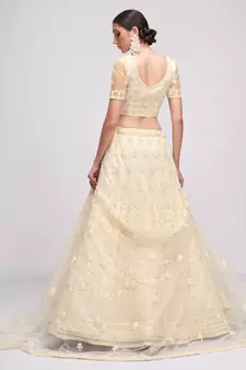 Off White Net Heavy Stone Embroidery Bridal Lehengas