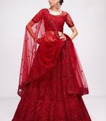 Red Net Heavy Stone Embroidery Bridal Lehengas