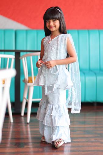 Long Peplum sleeveless Kurta with Sharara and Kurta