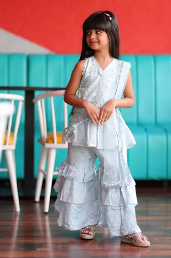 Long Peplum sleeveless Kurta with Sharara and Kurta