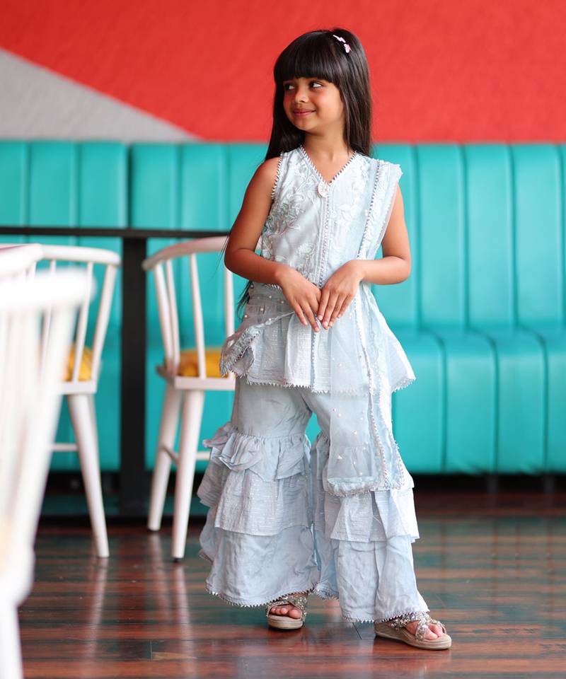 Long Peplum sleeveless Kurta with Sharara and Kurta