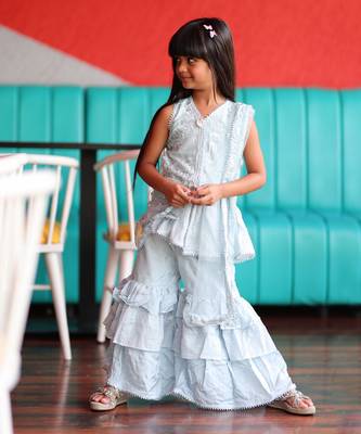 Long Peplum sleeveless Kurta with Sharara and Kurta 3