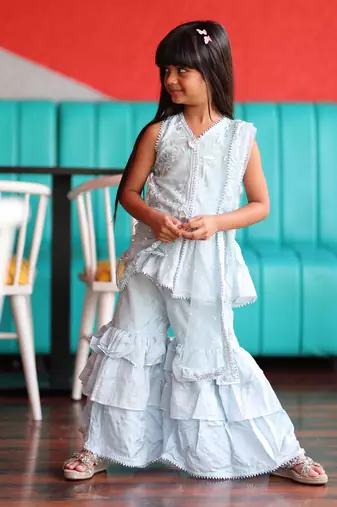 Long Peplum sleeveless Kurta with Sharara and Kurta