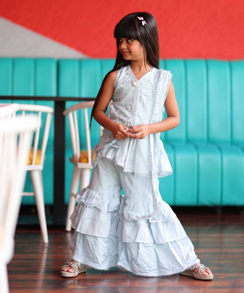 Long Peplum sleeveless Kurta with Sharara and Kurta