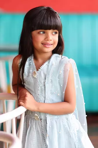 Long Peplum sleeveless Kurta with Sharara and Kurta