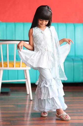 Long Peplum sleeveless Kurta with Sharara and Kurta