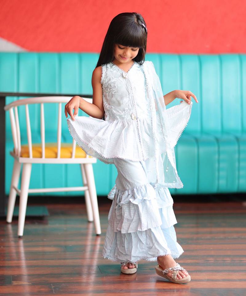 Long Peplum sleeveless Kurta with Sharara and Kurta