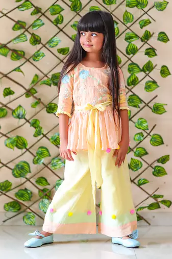 Organge Embroidered Kurta with Colorful Palazzo