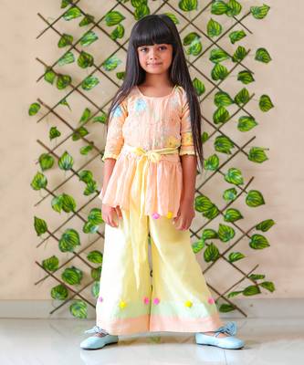 Organge Embroidered Kurta with Colorful Palazzo 3