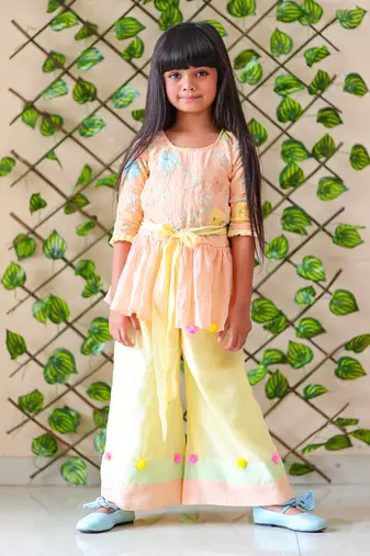 Organge Embroidered Kurta with Colorful Palazzo