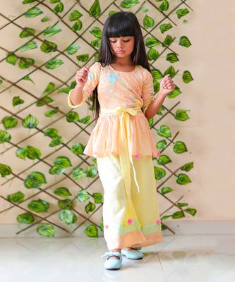 Organge Embroidered Kurta with Colorful Palazzo 4