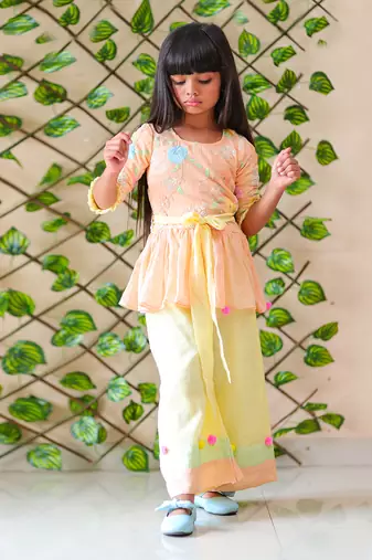 Organge Embroidered Kurta with Colorful Palazzo