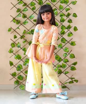 Organge Embroidered Kurta with Colorful Palazzo 5