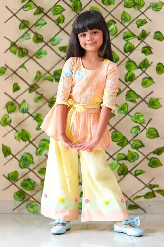 Organge Embroidered Kurta with Colorful Palazzo