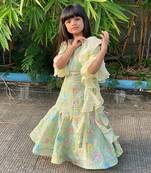 Green Embroidered Crop top with Lehenga and Dupatta