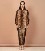 Beige,Brown And Gold Shirt And Pants Set