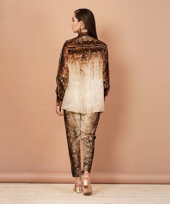 Beige,Brown And Gold Shirt And Pants Set 3