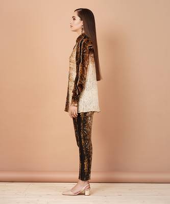 Beige,Brown And Gold Shirt And Pants Set 4