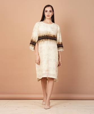 Beige,Brown And Gold Shift Dress 1
