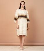 Beige,Brown And Gold Shift Dress