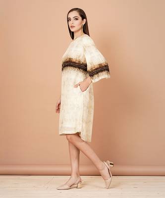 Beige,Brown And Gold Shift Dress 2