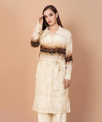 Beige,Brown And Gold Tunic Dress 3