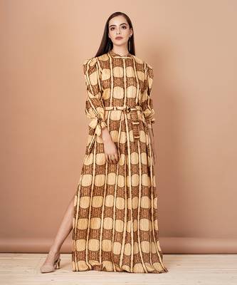 Gold And Shades Of Brown Long Maxi Dress 1