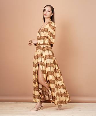 Gold And Shades Of Brown Long Tunic Dress 2