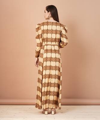Gold And Shades Of Brown Long Tunic Dress 3
