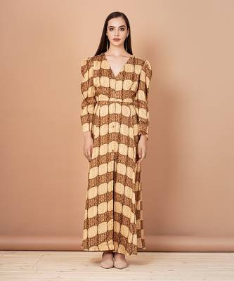Gold And Shades Of Brown Long Tunic Dress 4